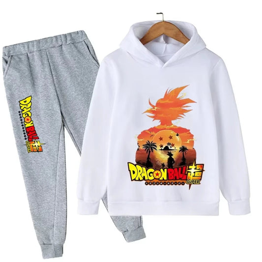 Survêtement blanc et gris pour enfant Dragon Ball - silhouette de Goku au soleil