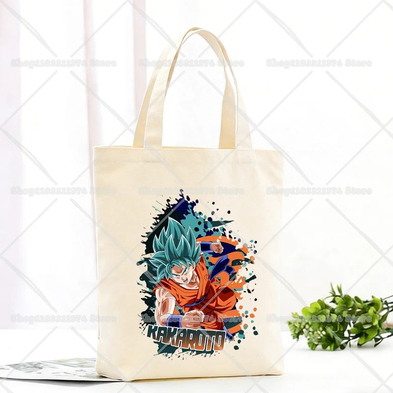 Borsa tote beige Dragon Ball - Goku e scritta verticale