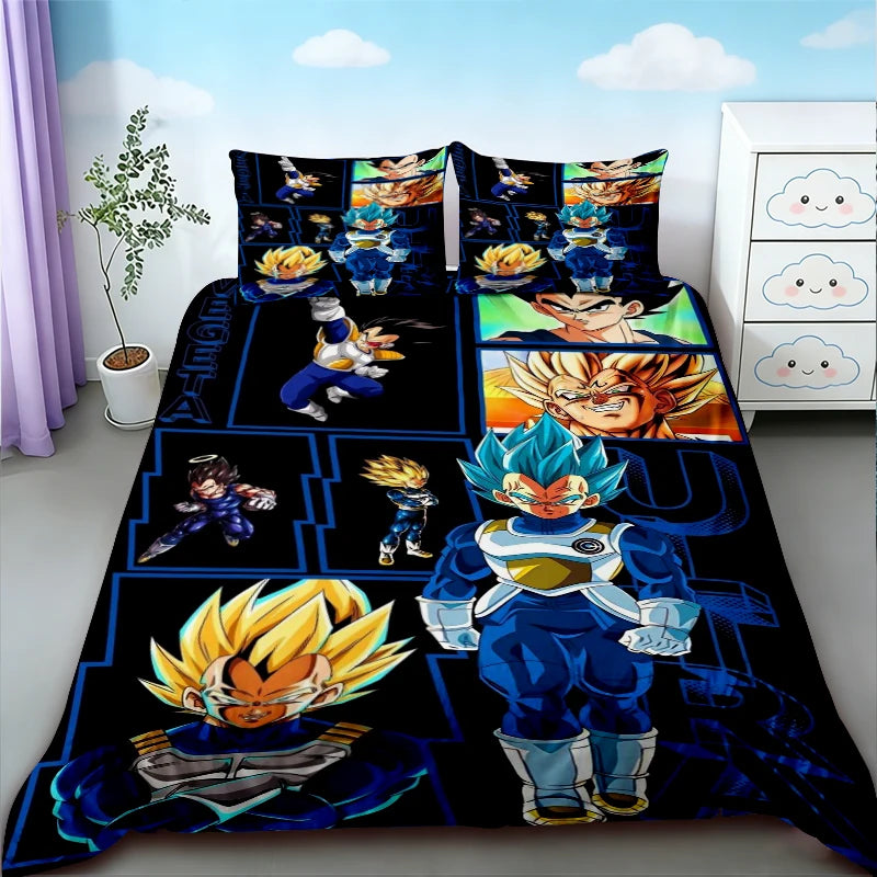 Copripiumino nero Dragon Ball - Vegeta e le sue trasformazioni in vignette