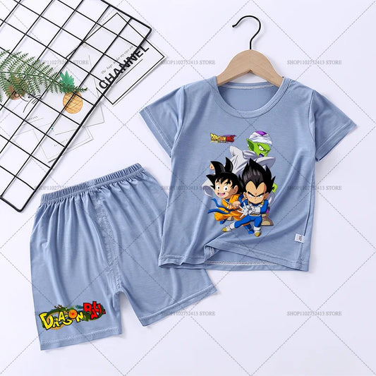 Pigiama corto blu per bambino Dragon Ball - Goku Vegeta e Piccolo chibi