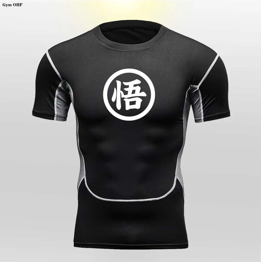 Graues Sportoberteil mit langen Ärmeln Dragon Ball - kanji Go black