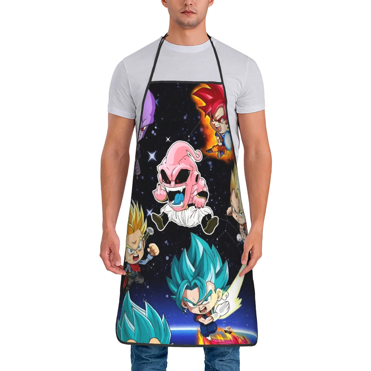 Tablier de cuisine noir et blanc Dragon Ball - Goku et transformations en manga