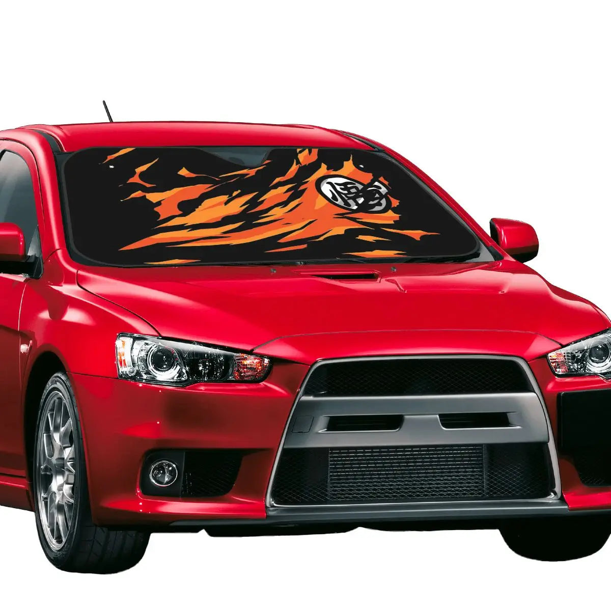 Zwarte auto parasol Dragon Ball kanji Go en oranje merken