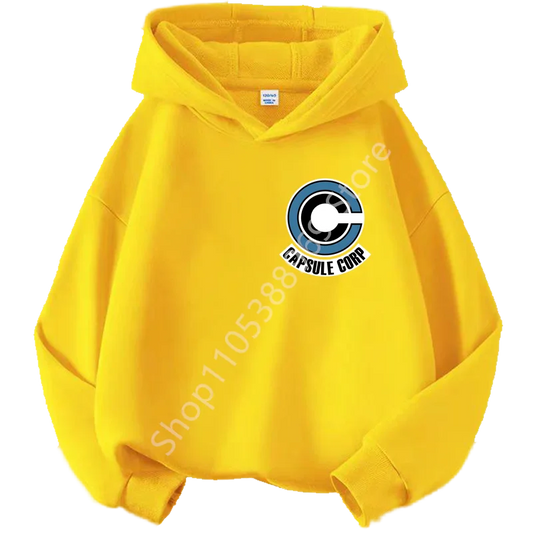 Sweat à capuche jaune pour enfant Dragon Ball - logo Capsule Corp