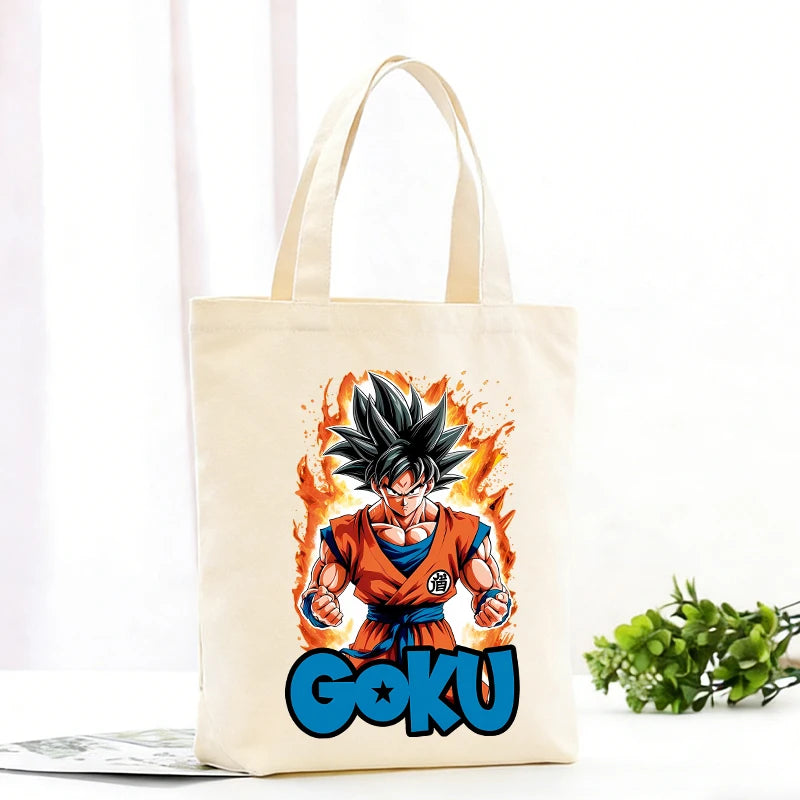 Borsa tote beige Dragon Ball - Goku e scritta verticale