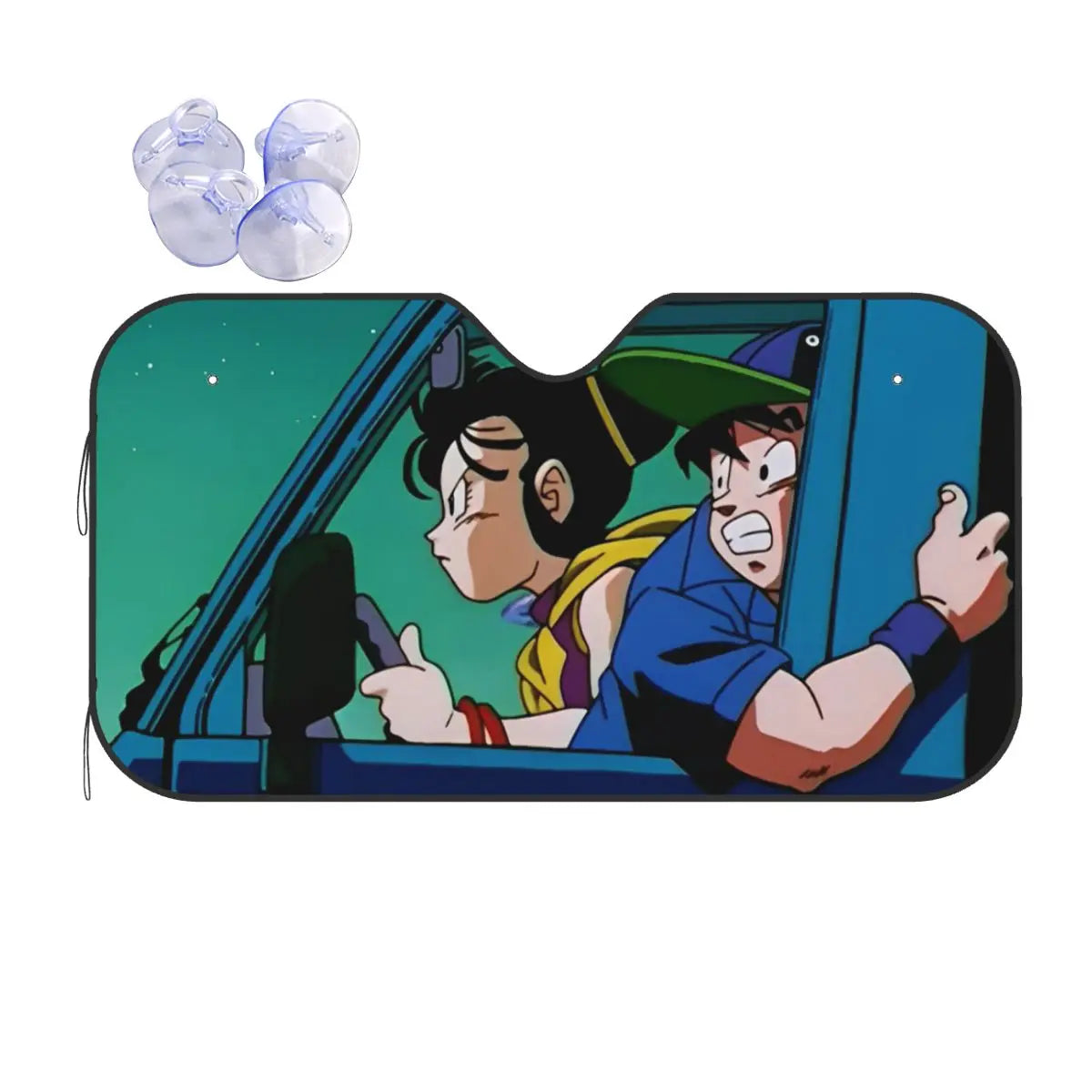 Zwarte auto parasol Dragon Ball kanji Go en oranje merken