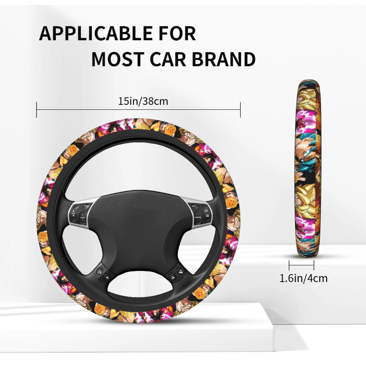 Dragon Ball steering wheel cover - Goku and warriors on orange background