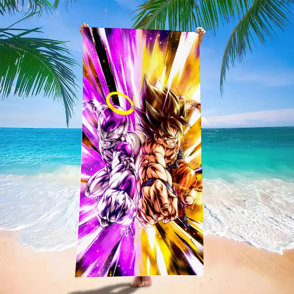 Purple and Golden Dragon Ball beach towel - Goku and transformations into combat