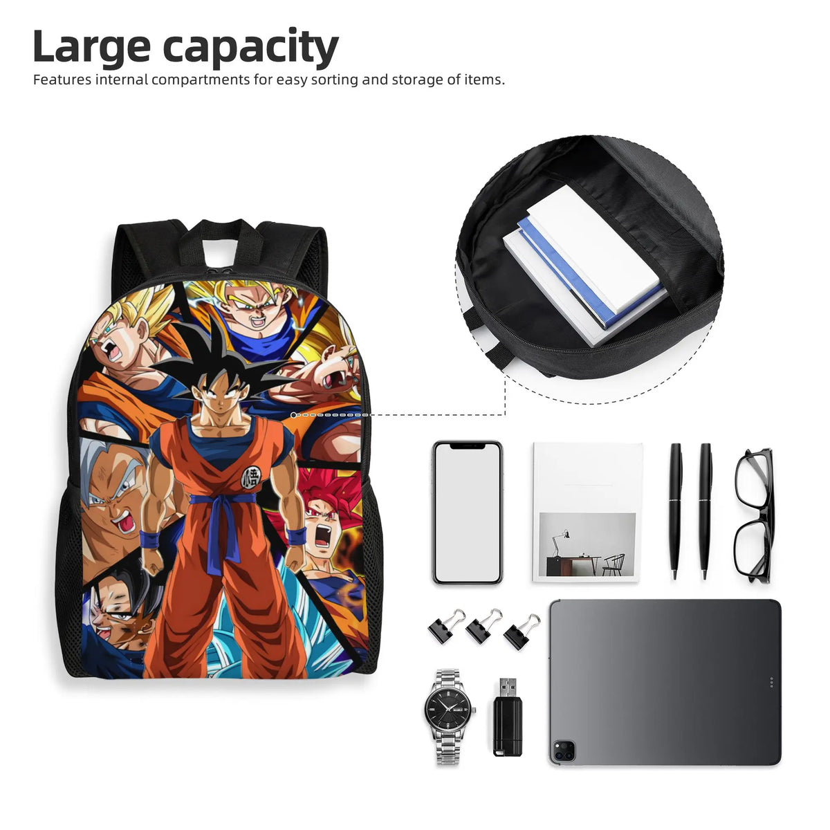 Sac à dos Dragon Ball - portraits des transformations de Goku