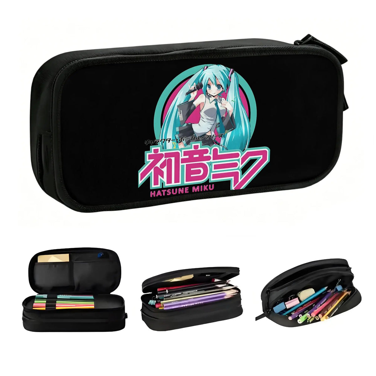 Astuccio nero Vocaloid - Hatsune Miku in medaglione