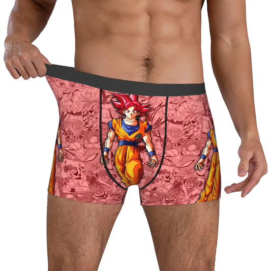 Caleçon boxer rose Dragon Ball - Goku Super Saiyan God sur cases de manga