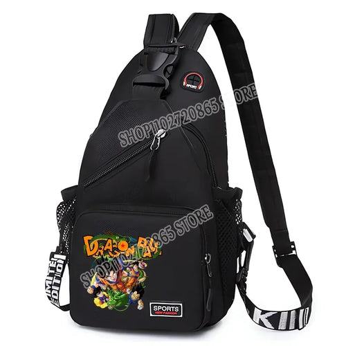 Sac bandoulière noir Dragon Ball - groupe de personnages et logo coloré