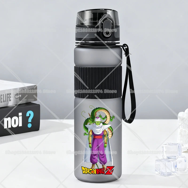 Gray water bottle with strap Dragon Ball - Goku child with Shenron