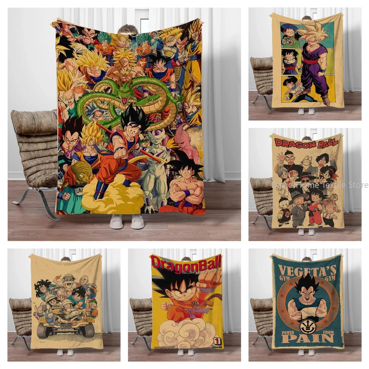 Beige Beige Dragon Ball Plaid - Child Goku on his motorcycle 34