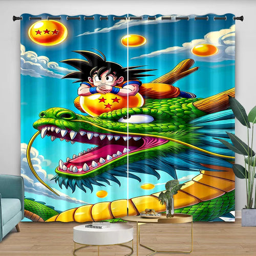 Rideaux bleus Dragon Ball - Goku enfant sur Shenron
