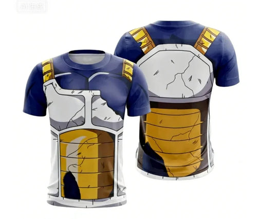 Blauw T-shirt Dragon Ball pantser van Vegeta gebarsten