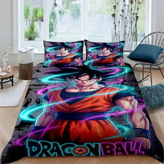 Housse de couette Dragon Ball - Goku et spirales lumineuses turquoise