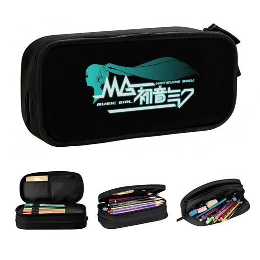 Trousse noire Vocaloid - Hatsune Miku logo turquoise