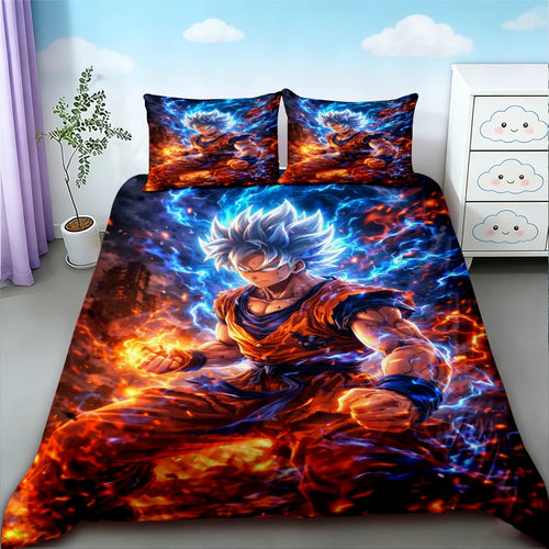 Dragon Ball Duvet Cover - Goku Blue auf feurigem Hintergrund