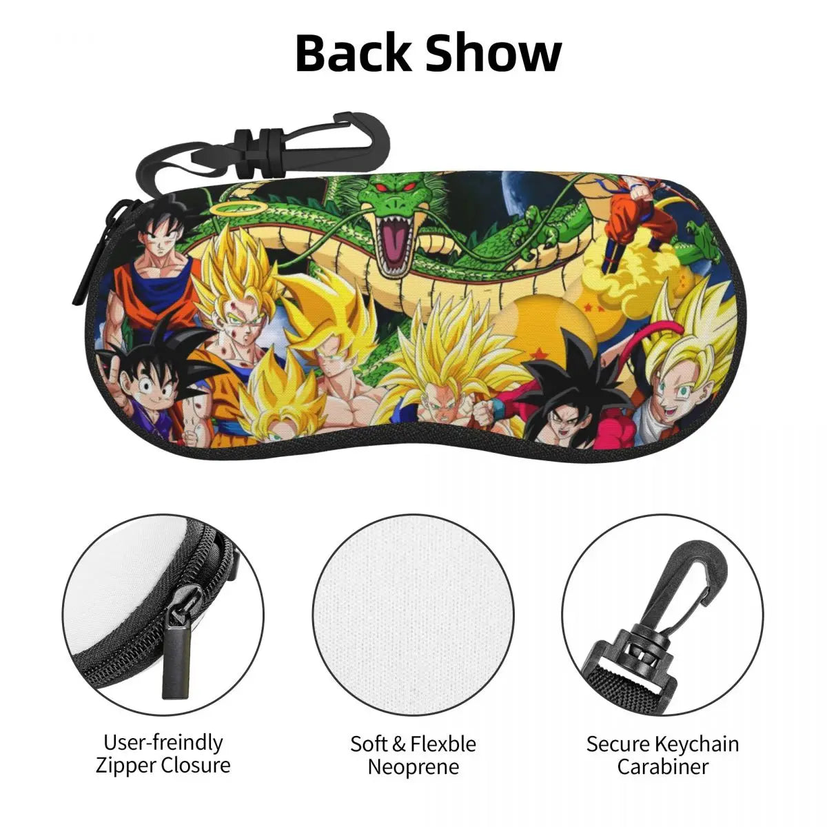 Étui à lunettes Dragon Ball - Shenron boule de cristal et guerriers à droite