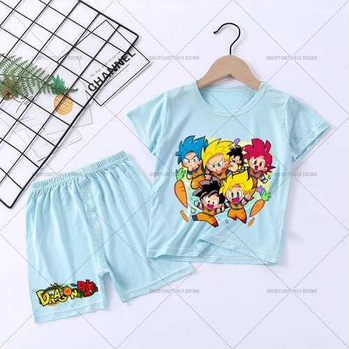 Pigiama corto azzurro per bambino Dragon Ball - Goku e trasformazioni chibi