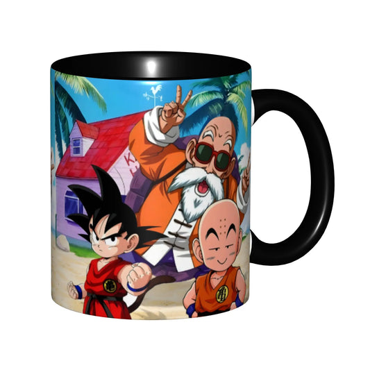Taza Dragon Ball - Goku, Krilin y el Maestro Roshi frente a Kame House