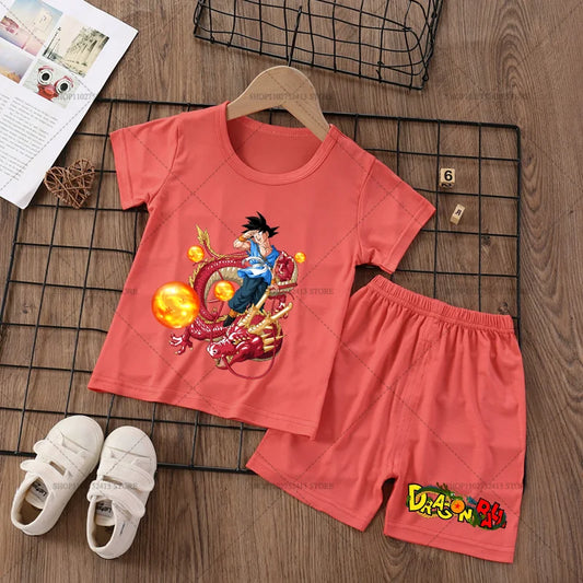 Pigiama corto rosso per bambino Dragon Ball - Goku e sfere del drago in cerchio