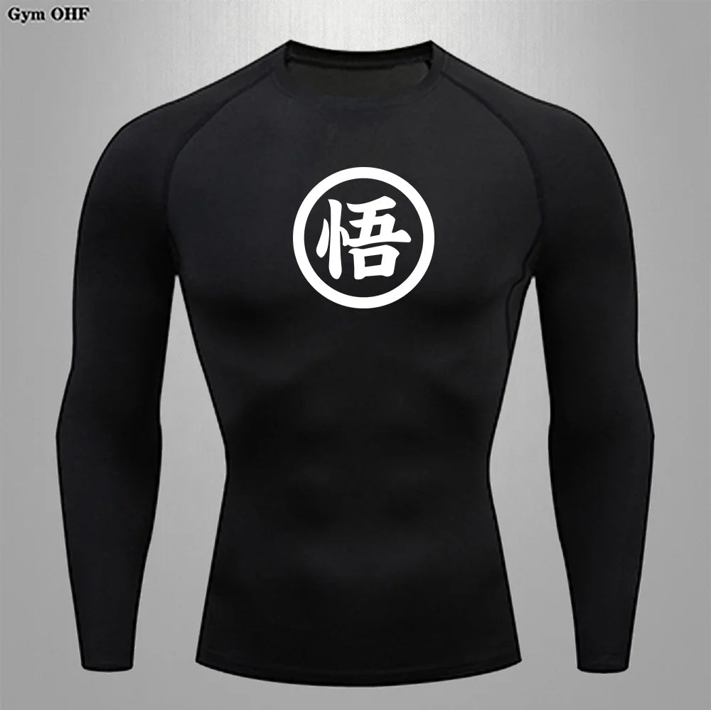 Graues Sportoberteil mit langen Ärmeln Dragon Ball - kanji Go black